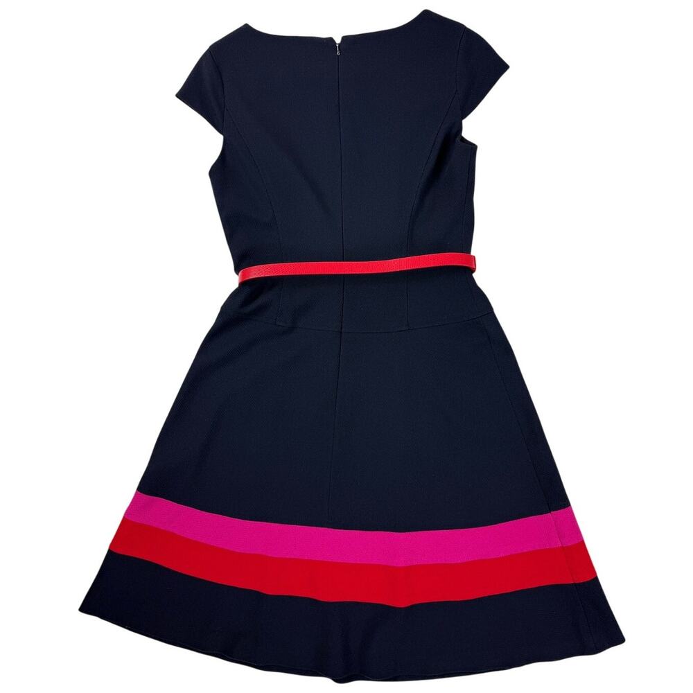 Anne Klein Navy Pink Striped Belted Fit & Flare Dress Women’s 2 - Picture 4 of 7